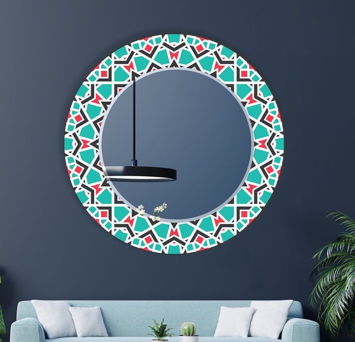 Mandala Green Round Wall Mirror Bedroom Wall Mirror
