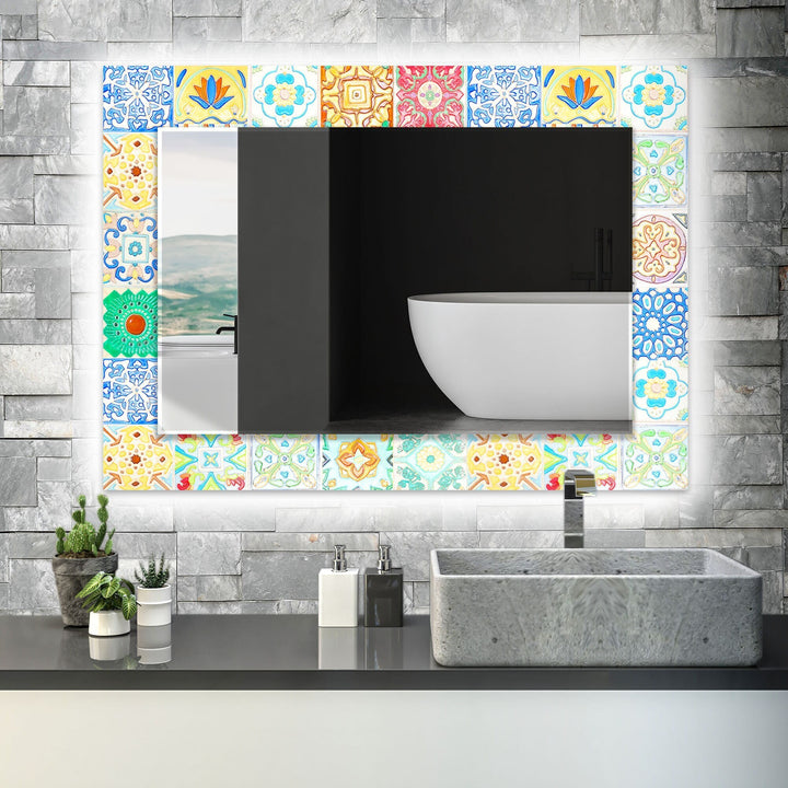 Green Mosaic Wall Mirror black frame mirror
