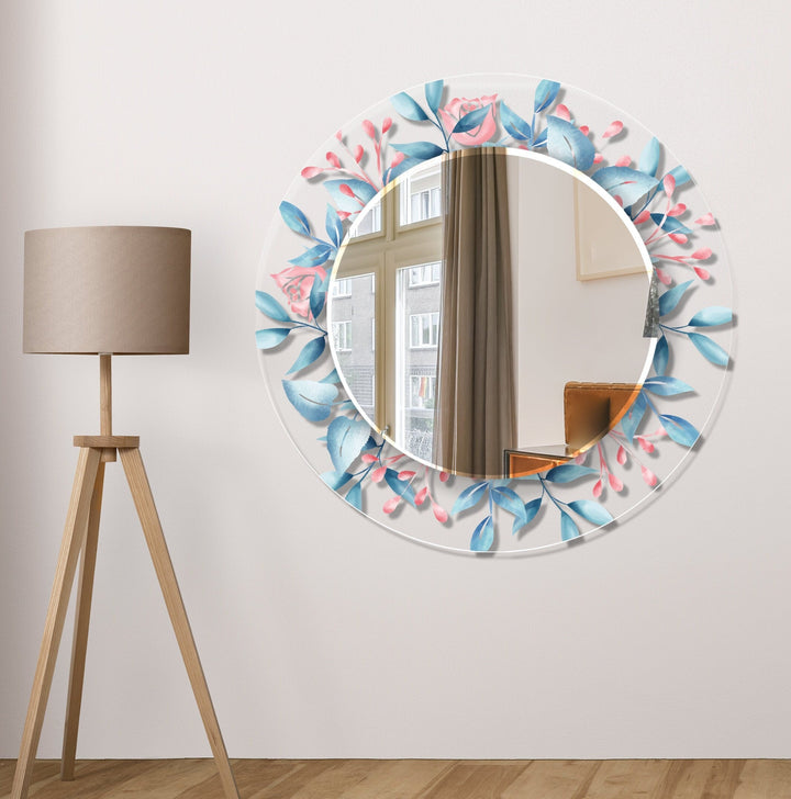 Transparent Blue Flowers Round Wall Mirror full length mirrors
