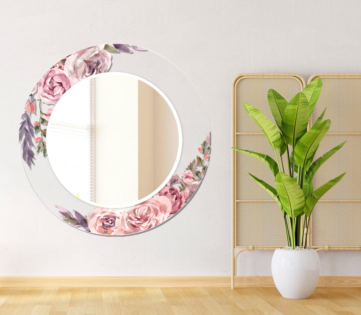 Transparent Pink Rose Round Wall Mirror Large Wall Mirror
