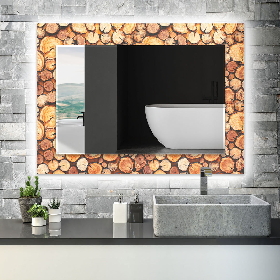 Woods Pattern Round Wall Mirror bathroom mirror with lights
