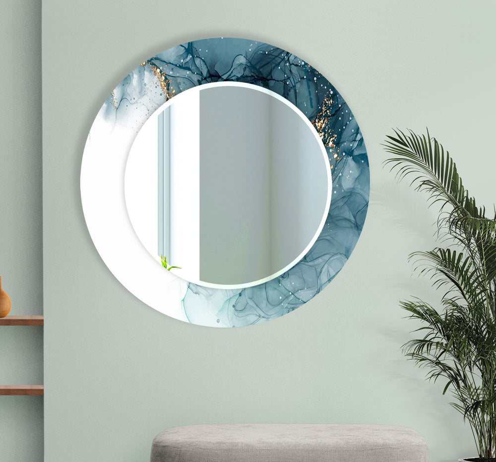 White & Blue Round Wall Mirrors Huge Wall Mirror
