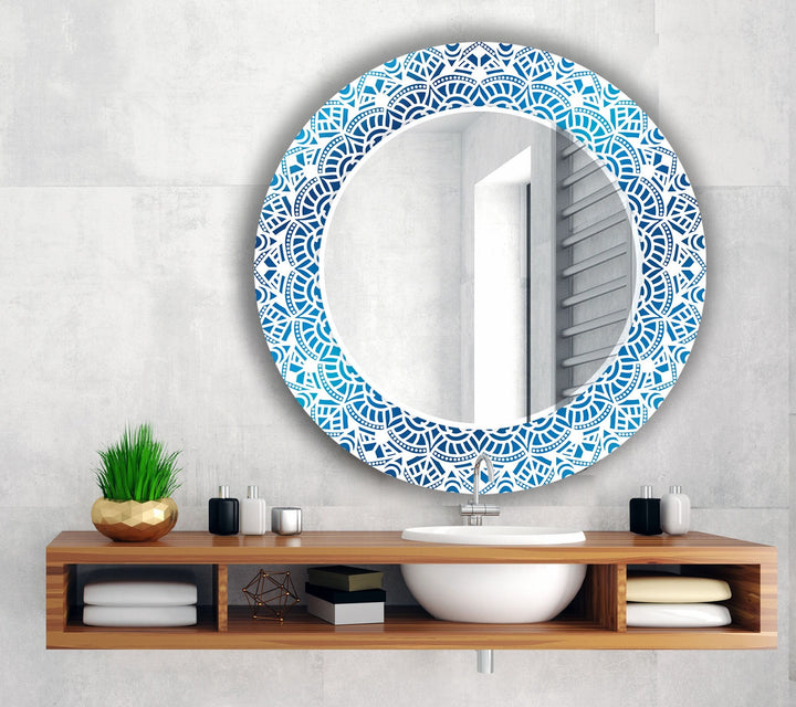 Mosaic Blue Round Wall Mirror Modern Mirror
