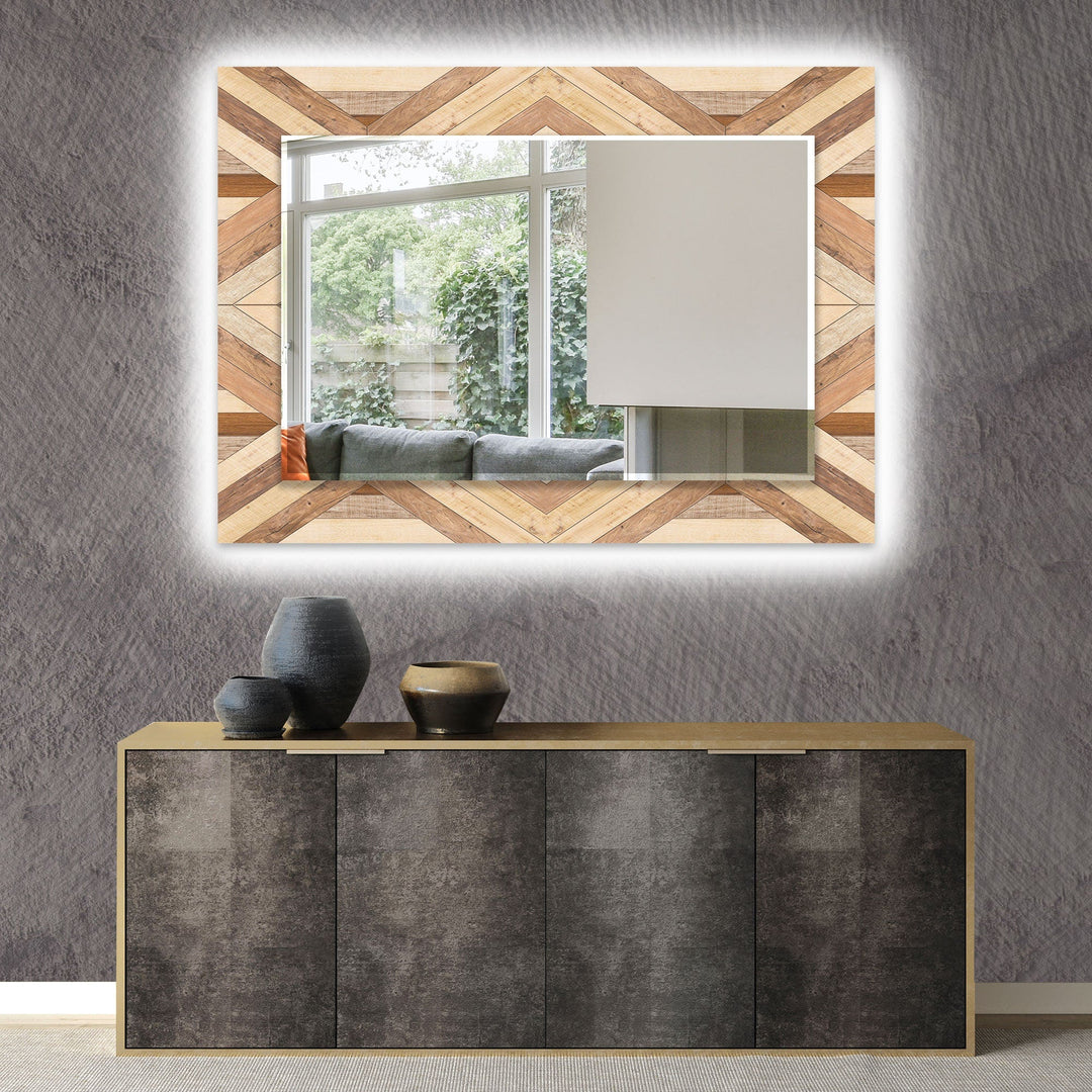 Wood Pattern Light Brown Wall Mirror Decorative Mirror
