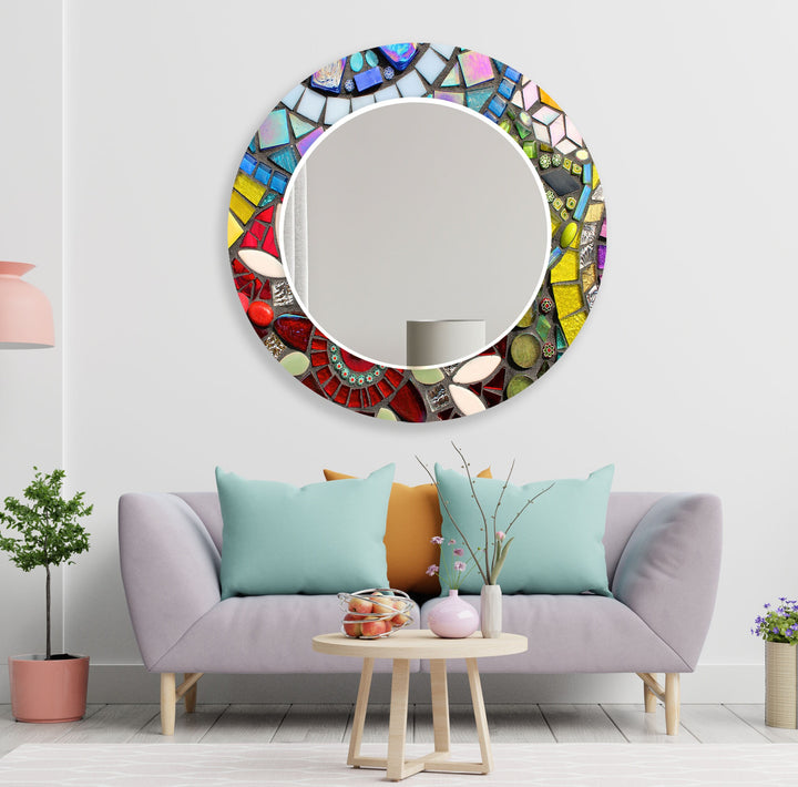 Stained Red & Blue Wall Mirror Decorative Wall Mirror
