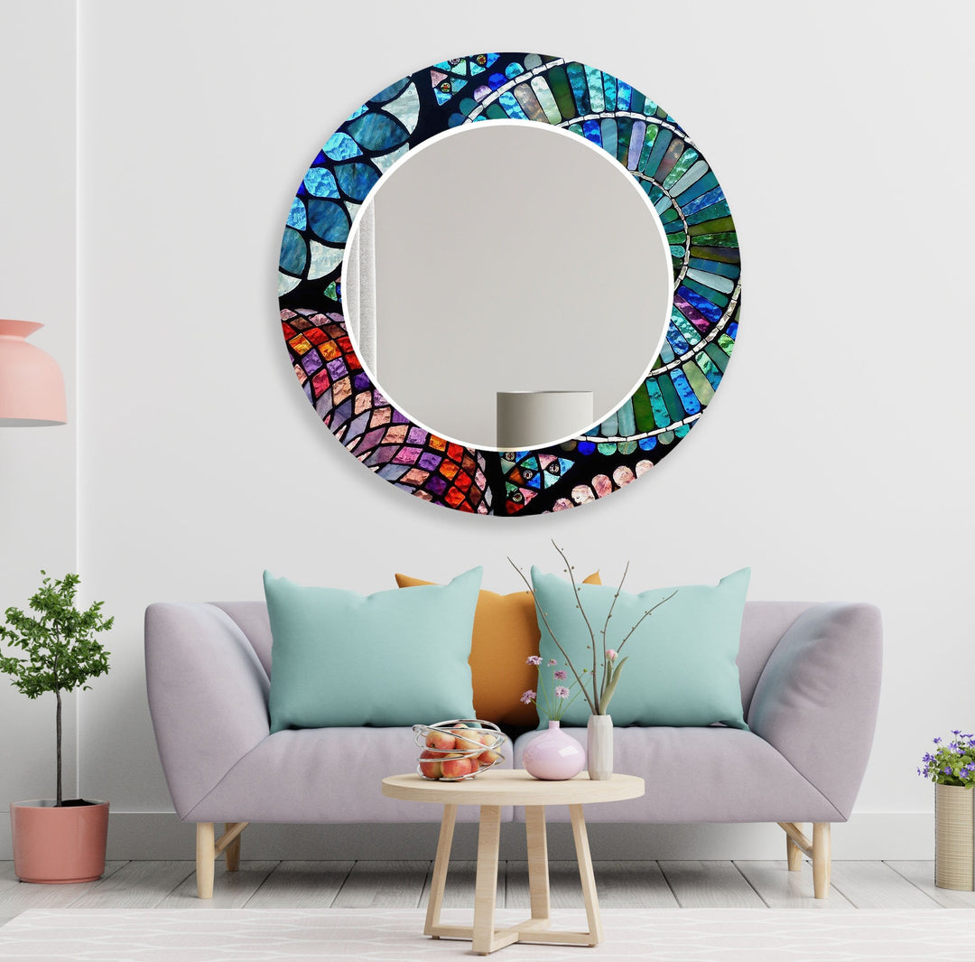 Green & Blue Stained Wall Mirror Mosaic Mirror
