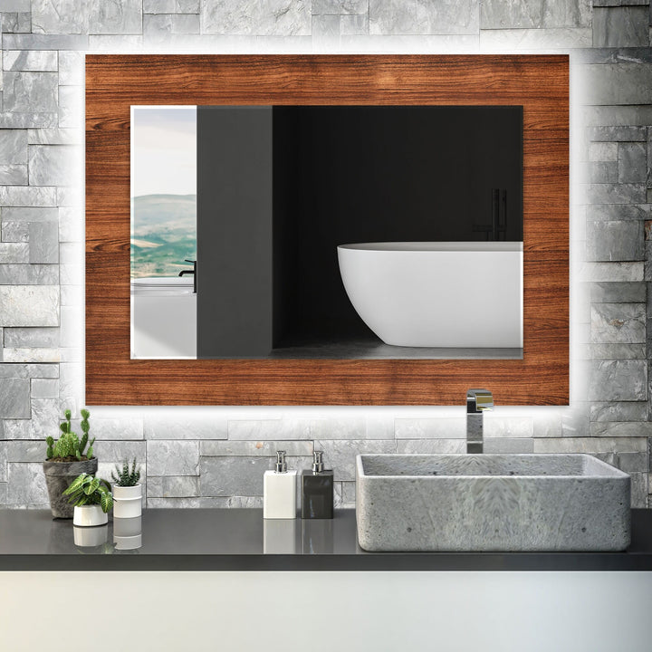 Dark Brown Wooden Pattern Wall Mirror Green Mirror	
