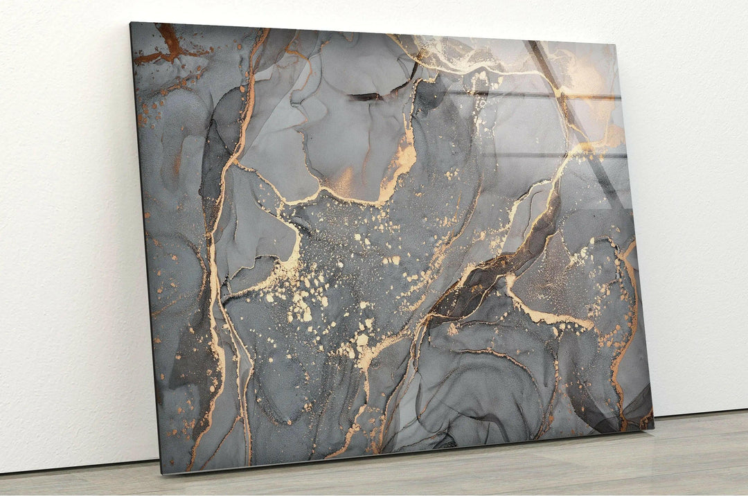 Gray Gold Marble Art Stunning Abstract Art Printed on Glass