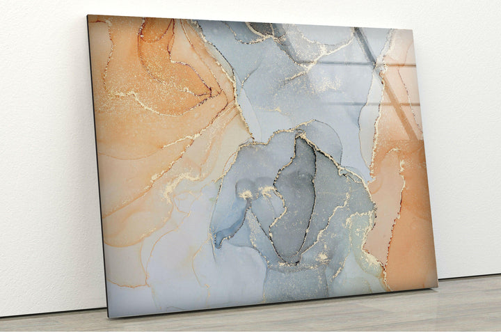 Pastel Color with Gold swirl Abstract Glass Wall Art