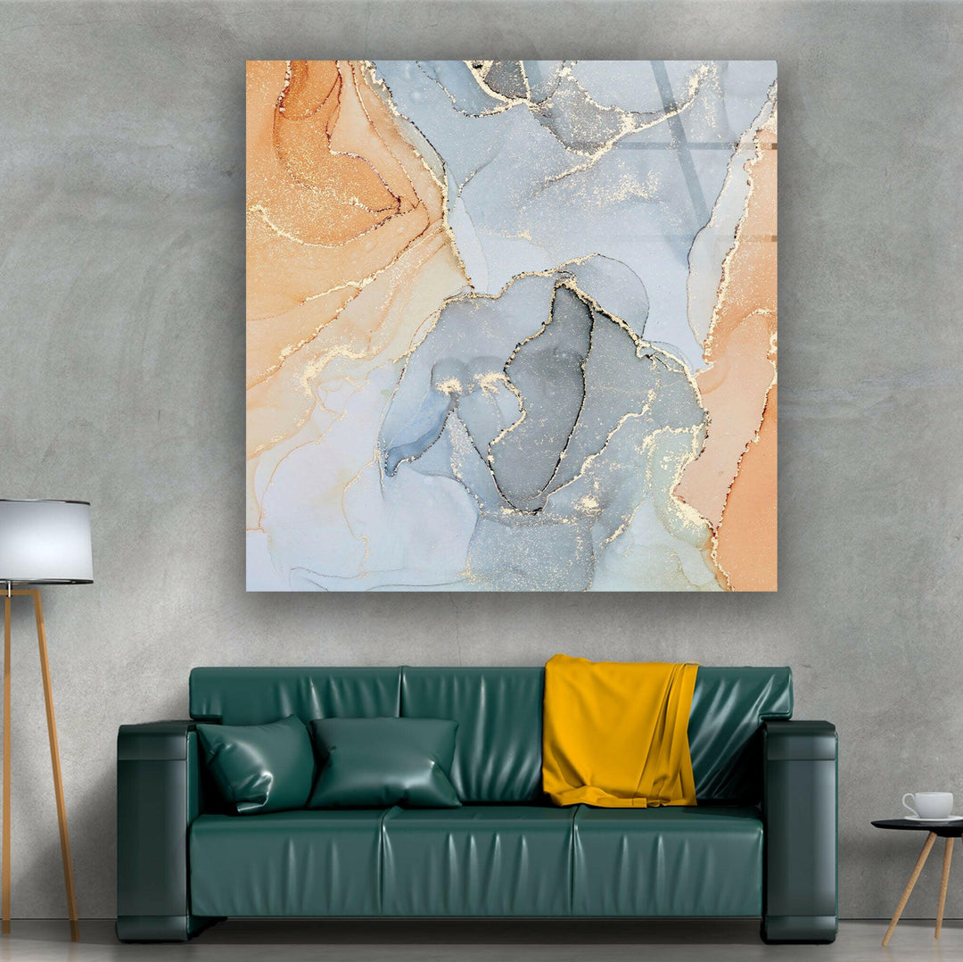 Pastel Color with Gold swirl Abstract Tempered Glass Wall Art