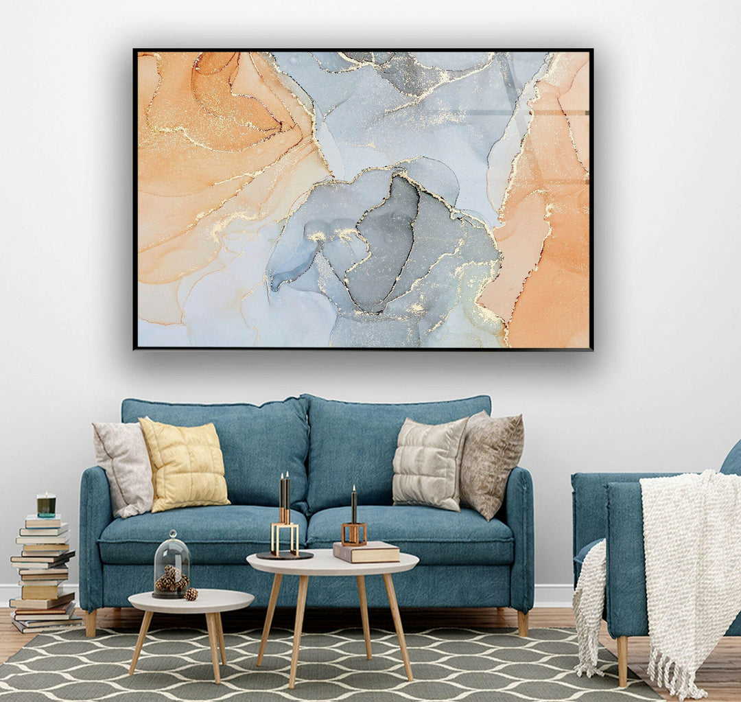 Pastel Color with Gold swirl Abstract Glass Wall Art