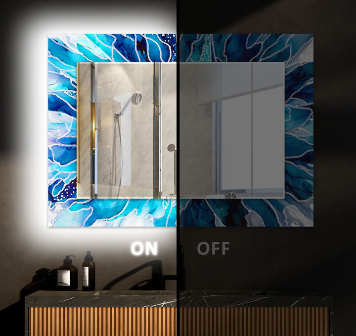 Blue Marble Abstract Wall Mirrors Rectangle 