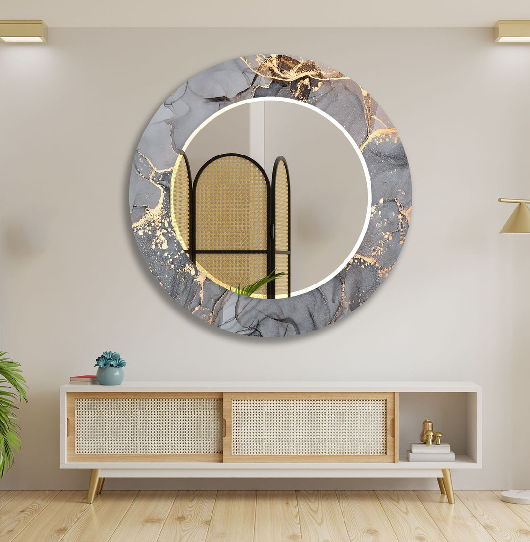 Marble Grey & Golden Wall Mirror Stained Glass Mirror
