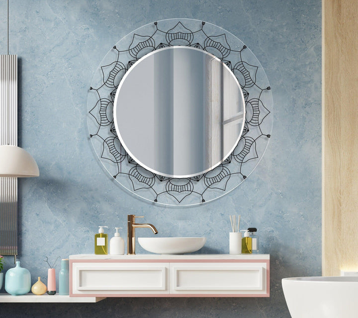 Transparent Black Round Wall Mirror bathroom mirror with lights
