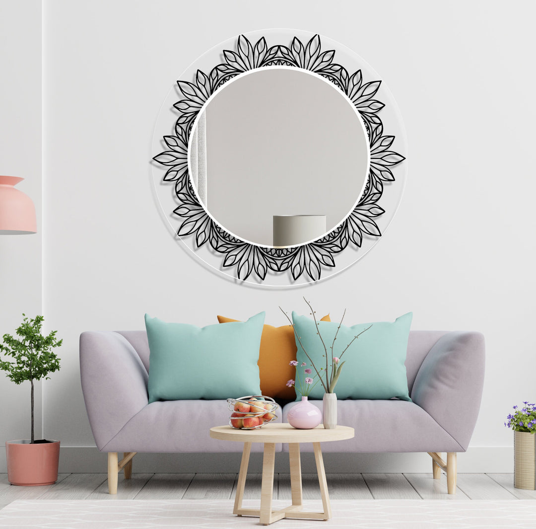 Transparent Round Black Wall Mirror big mirror for living room
