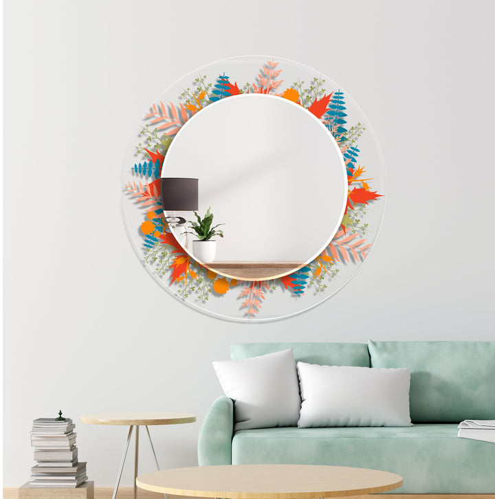 Transparent Orange Round Wall Mirror Living Room Wall Mirror
