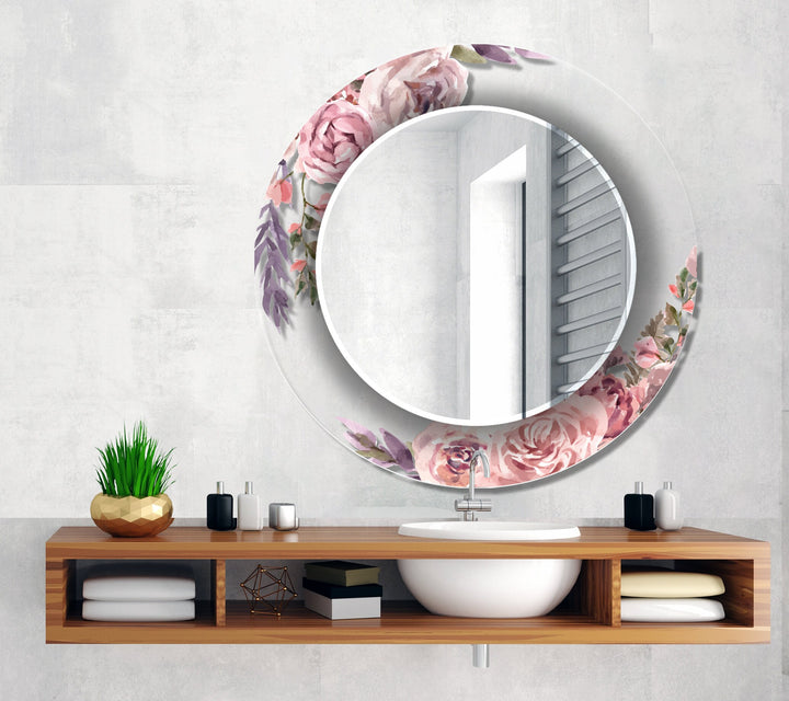 Transparent Pink Rose Round Wall Mirror Long Mirror
