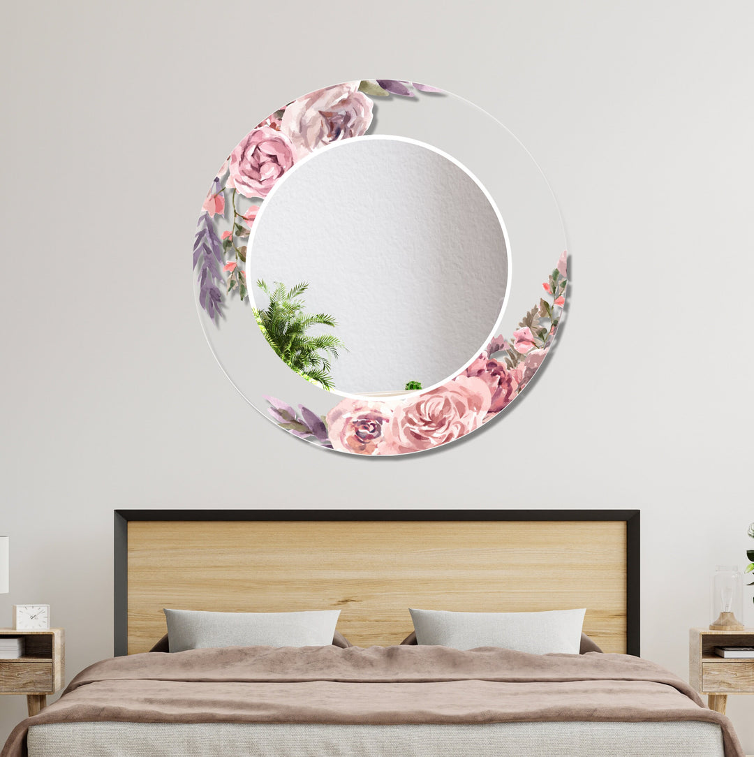 Transparent Pink Rose Round Wall Mirror Decorative Wall Mirror
