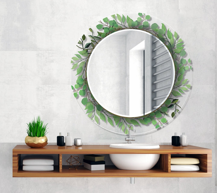 Transparent Green Leafs Round Wall Mirror gold floor mirror
