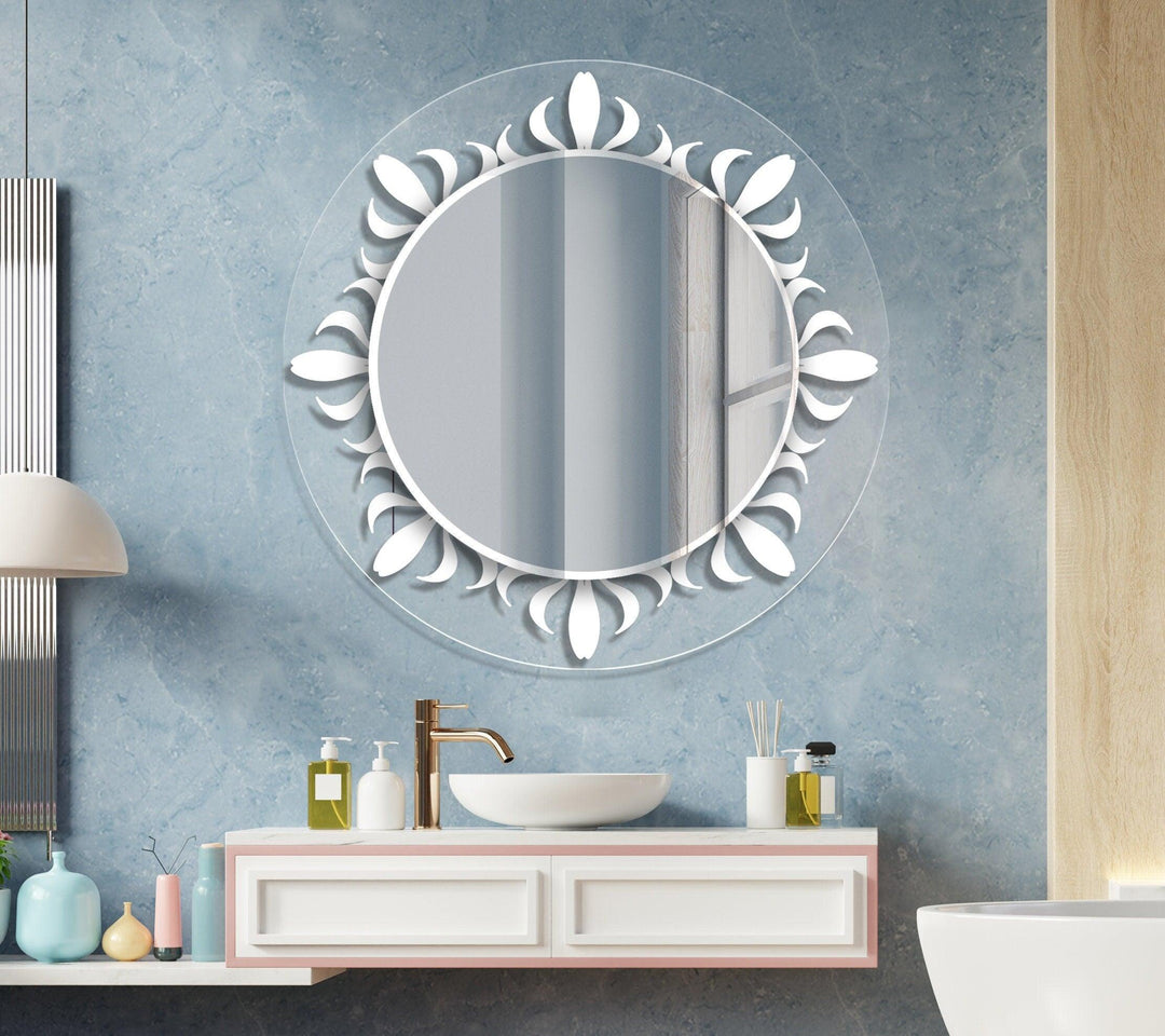 Transparent White Round Wall Mirror huge mirror
