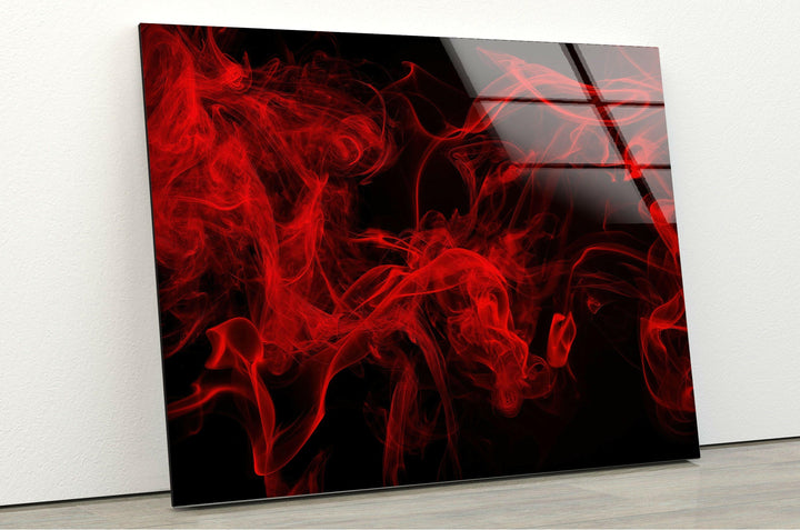 Red Smoke with blackbackground Oversized Glass Wall Art for Homes