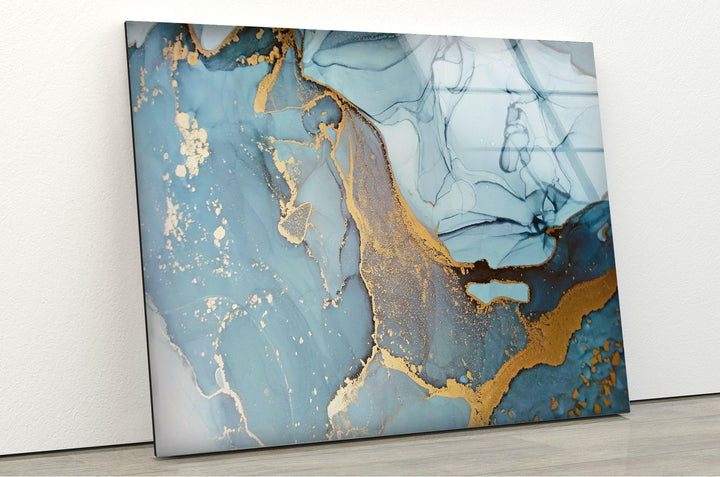 Abstract with Blue Marble Tempered Glass Wall Art - MyPhotoStation