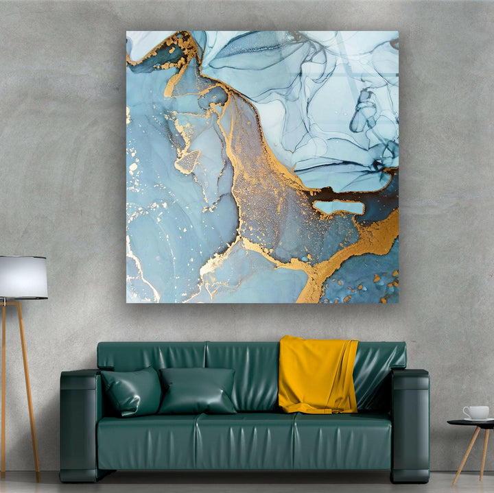 Abstract with Blue Marble Tempered Glass Wall Art - MyPhotoStation