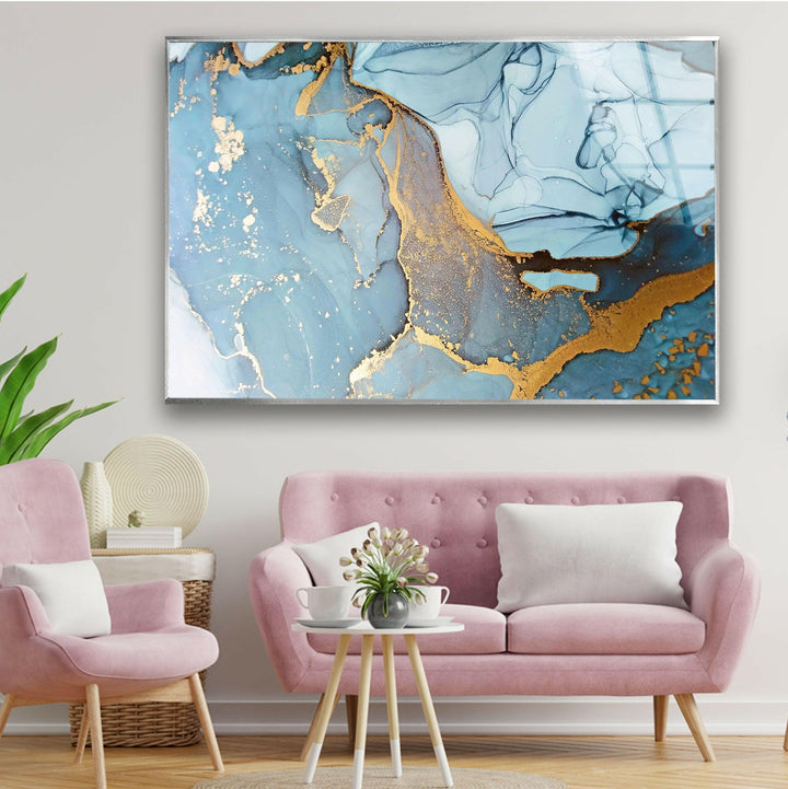 Abstract with Blue Marble Tempered Glass Wall Art - MyPhotoStation