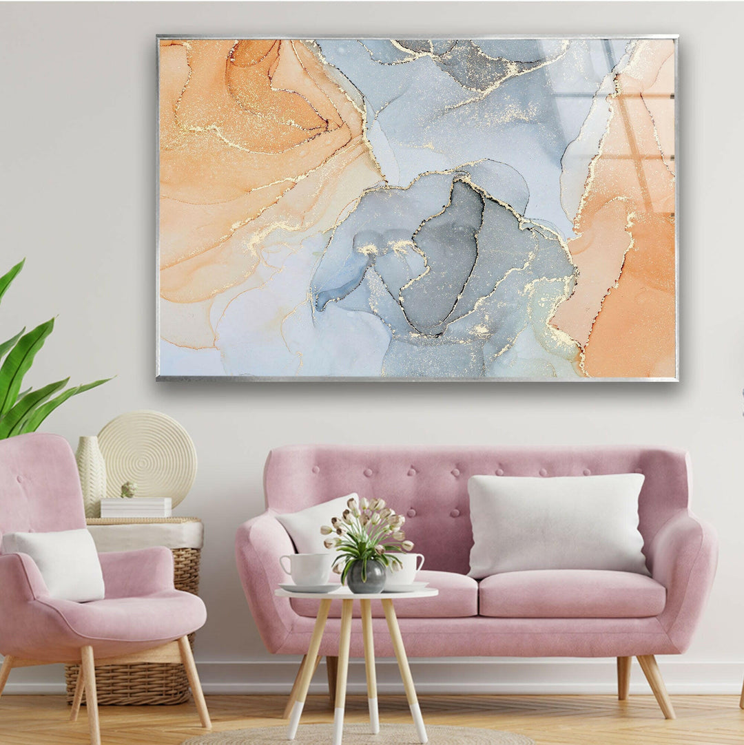 Pastel Color with Gold swirl Abstract Glass Wall Art