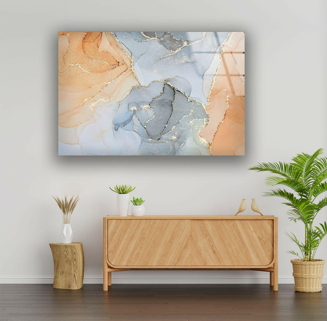 Pastel Color with Gold swirl Abstract Glass Wall Art