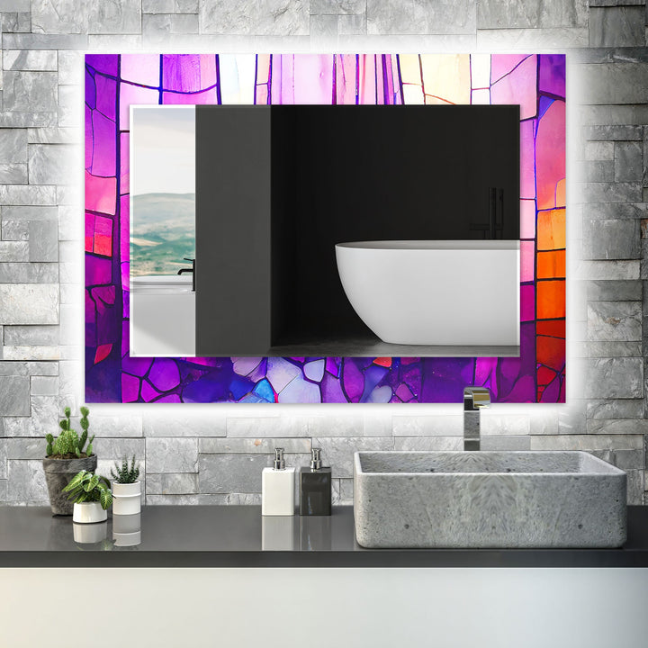 Stained Purple Wall Mirrors Abstract Mirror
