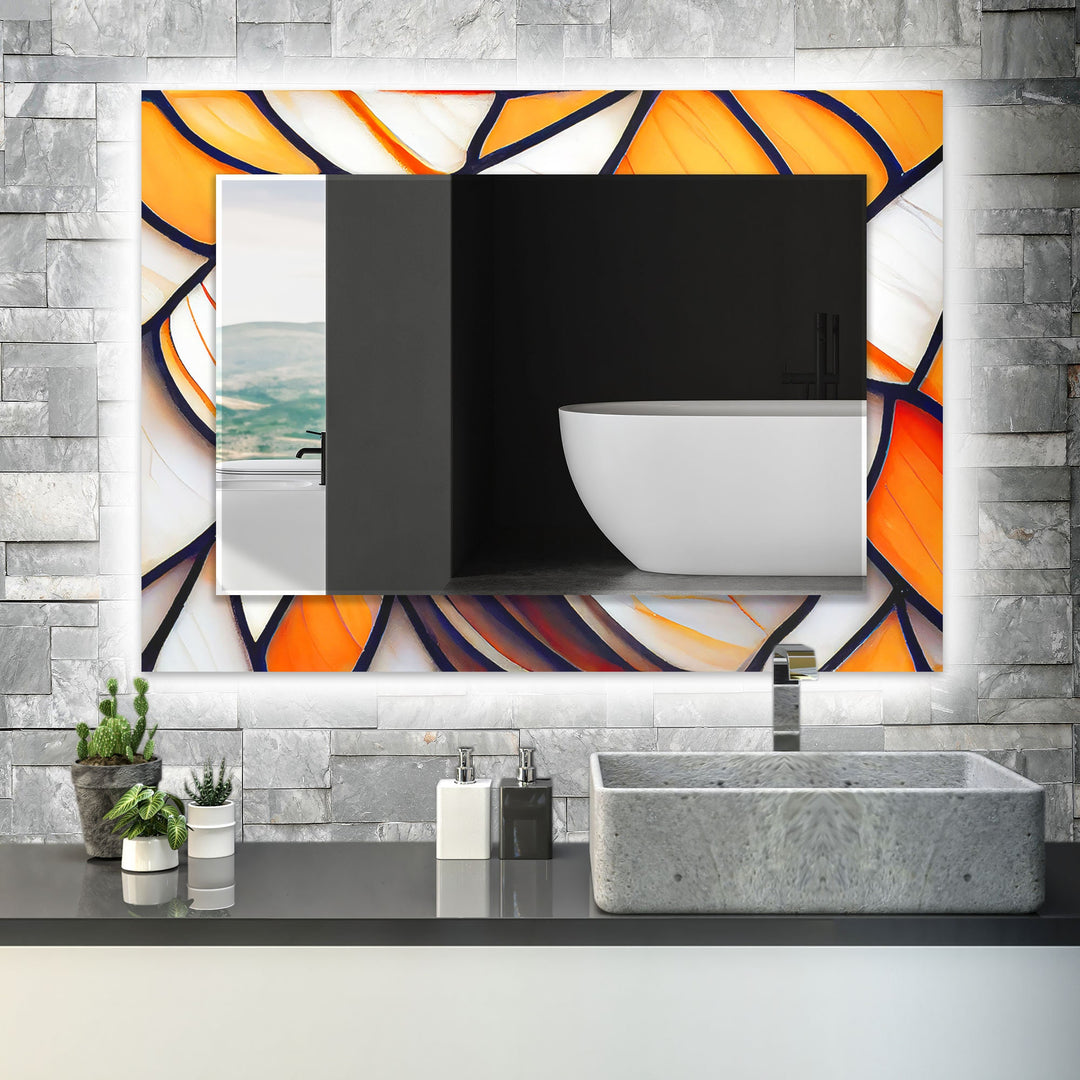 Stained Orange and White Wall Mirror Square Wall Mirror
