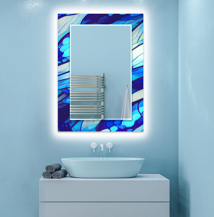 Stained Dark Blue Lines Wall Mirror Stained Glass Mirror
