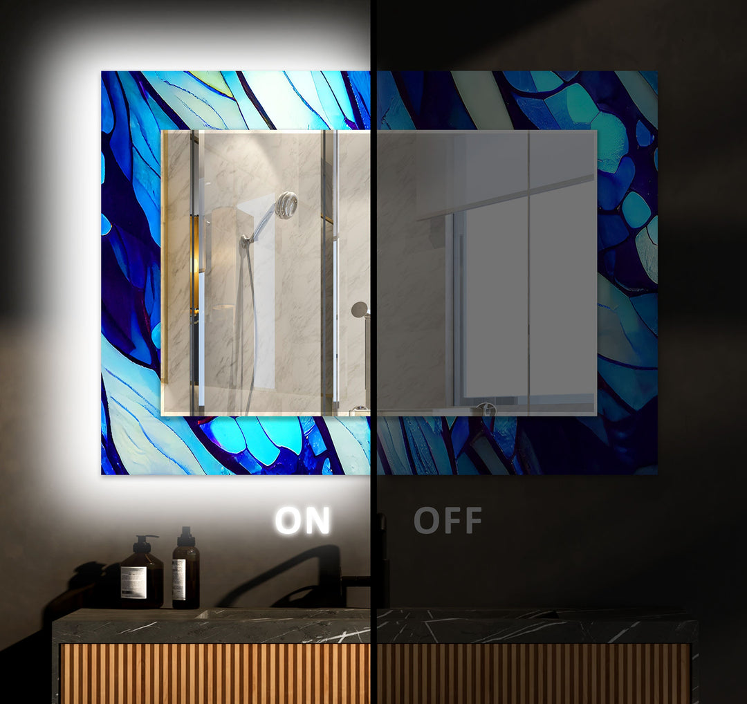 Stained Dark Blue Lines Wall Mirror Stained Glass Wall Mirror
