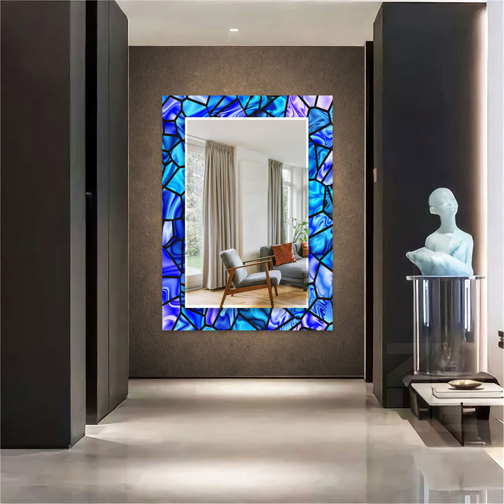 Stained Vivid Blue Wall Mirror Living Room Wall Mirror
