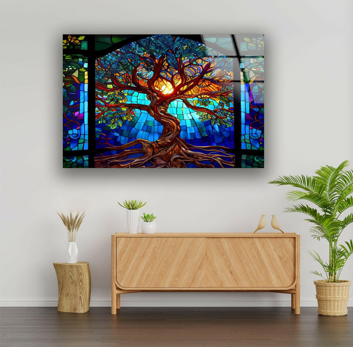 Stained Tree Glass Wall Art picture on glass wall art, photos printed on glass