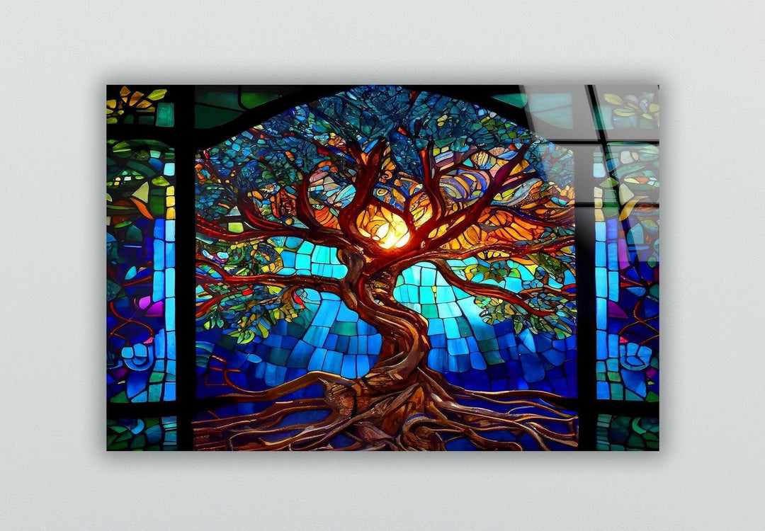 Stained Tree Glass Wall Art photo print on glass, prints on glass wall art