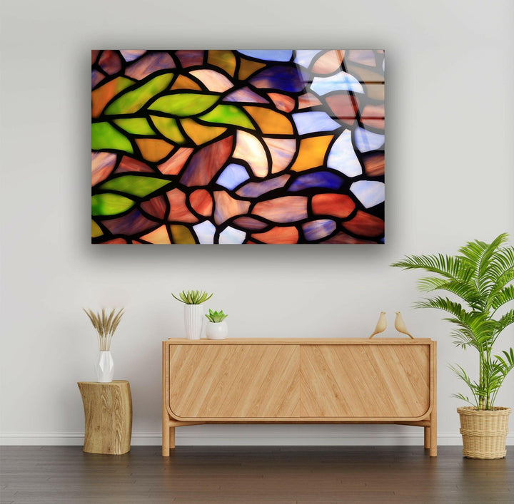 Stained Colored Leaves Glass Wall Art photo print on glass, prints on glass wall art