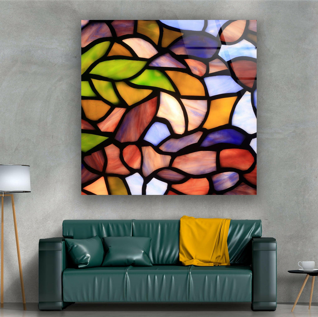 Stained Colored Leaves Glass Wall Art picture on glass wall art, photos printed on glass