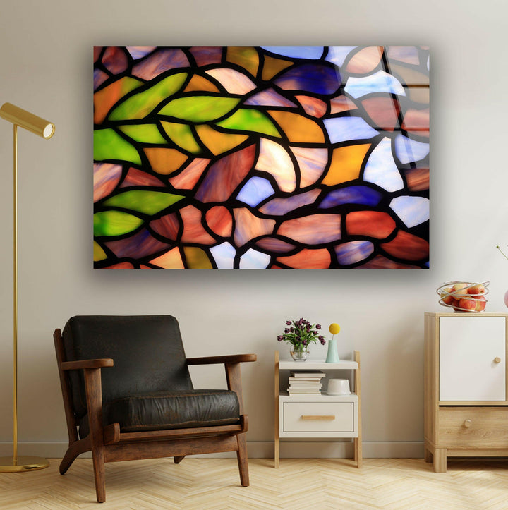 Stained Colored Leaves Glass Wall Art print picture on glass, Tempered Glass Wall Art