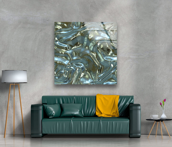 Shiny Blue Waves Glass Print Art & Abstract Wall Art