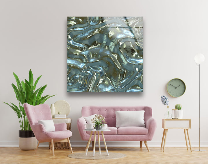 Shiny Blue Waves Glass Wall Art