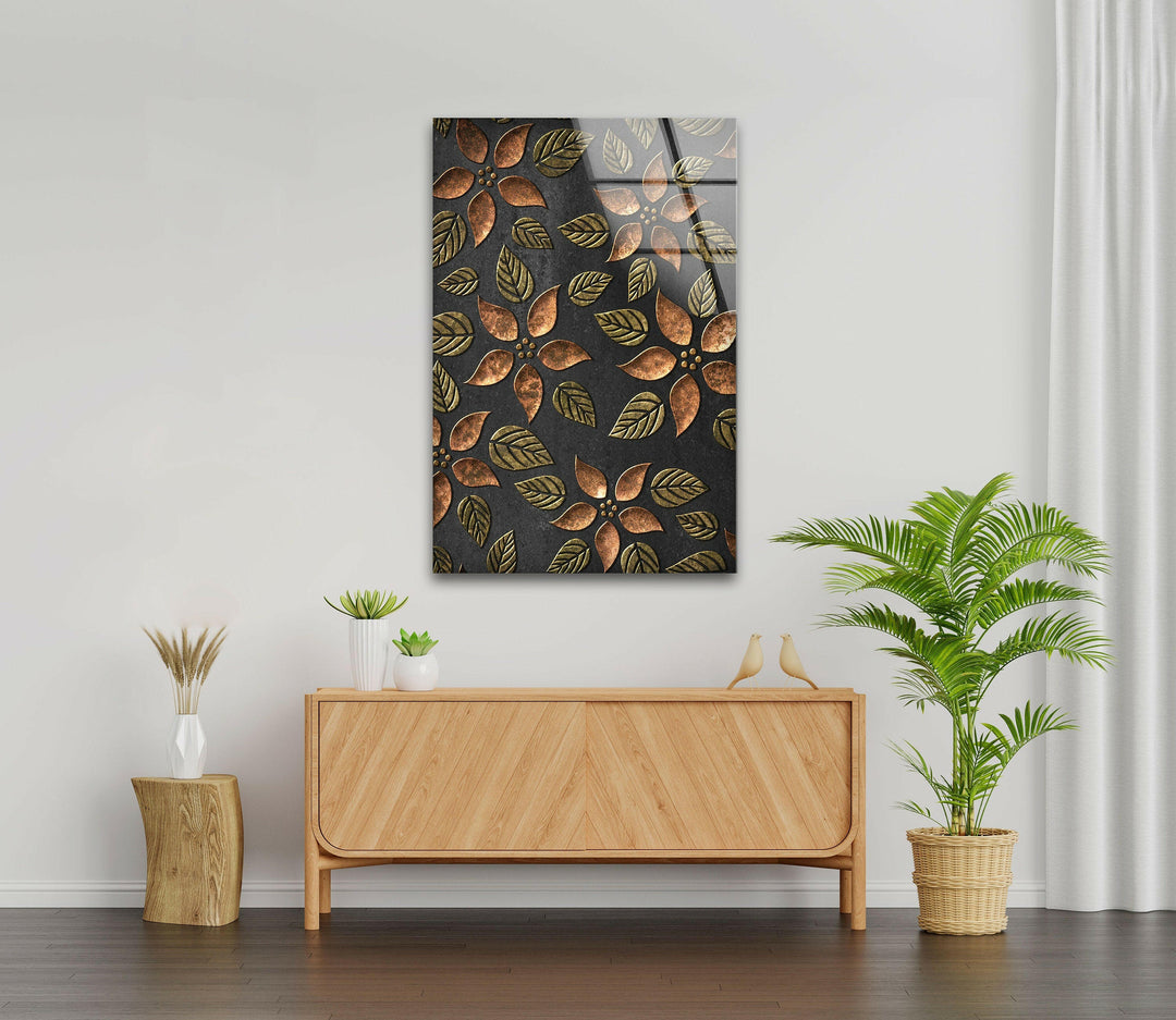 Copper Leaves Abstract Glass Wall Art glass image printing, glass prints from photos
