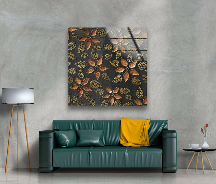 Copper Leaves Abstract Glass Wall Art photo print on glass, prints on glass wall art
