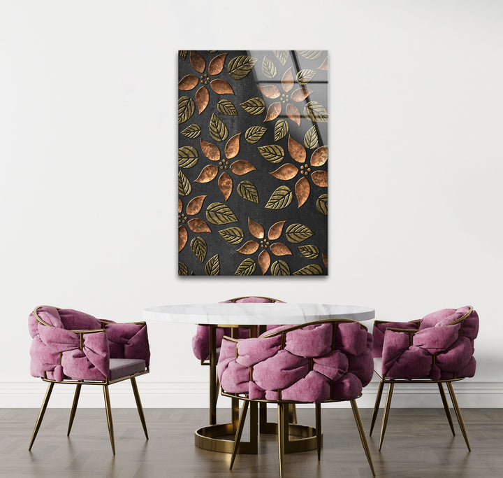 Copper Leaves Abstract Glass Wall Art large glass photo prints, glass wall photos
