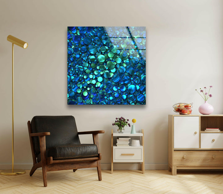 Blue Bubbles Abstract Extra Large Abstract Photo Prints on Glass