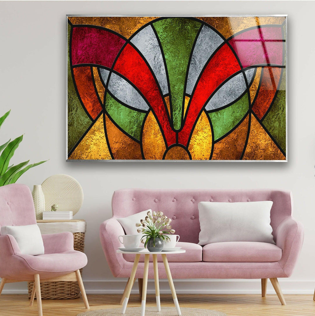 Stained Red & Green Glass Wall Art photo print on glass, prints on glass wall art