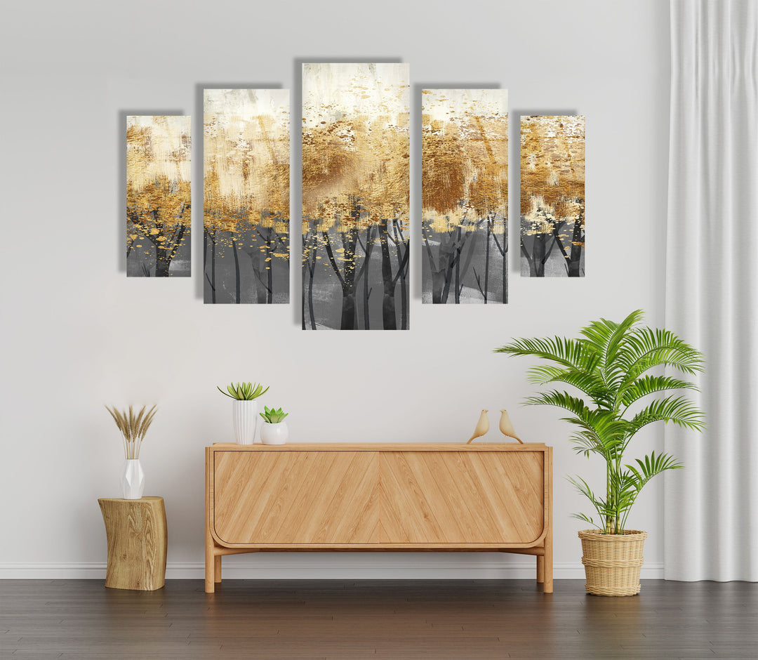 Golden Trees Oil Painting Glass Wall Art, photo print on glass, prints on glass wall art