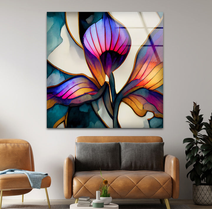 Stained Vivid Flower Glass Wall Art custom glass pictures, glass art prints