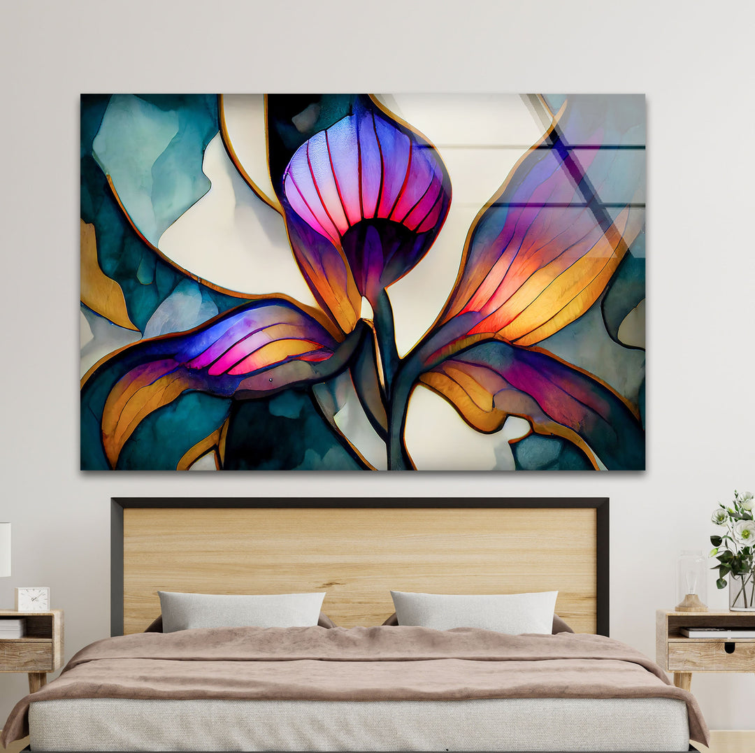 Stained Vivid Flower Glass Wall Art glass image printing, glass prints from photos